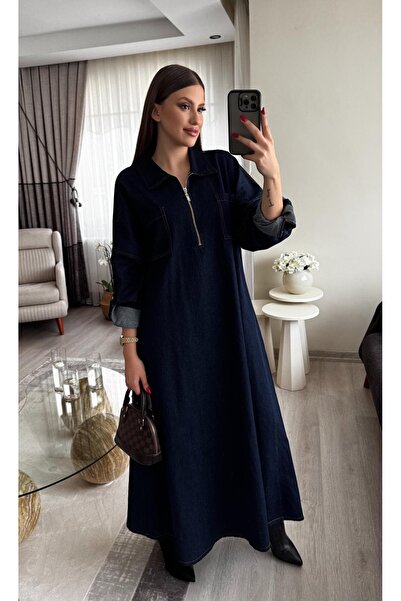 Miasista Çift Fermuarlı Kot Elbise