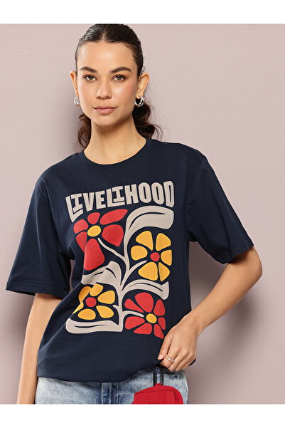 Dillinger By Styli تيشيرت نسائي قصة فضفاضة برقبة دائرية