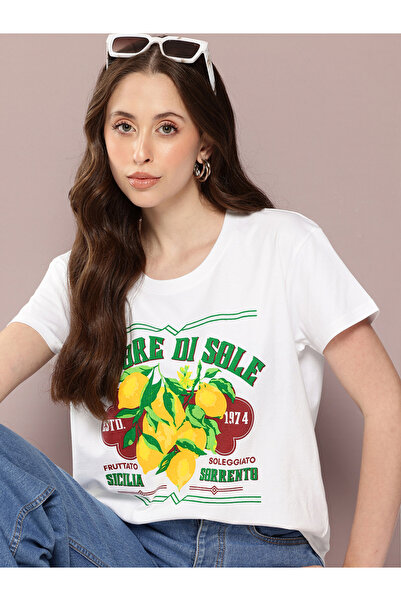 Dillinger By Styli تيشيرت نسائي قصير الأكمام مطبوع بقصة مربعة