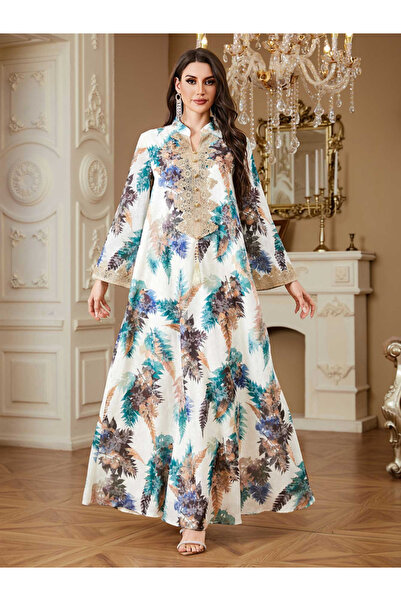 Take Two By Styli Women Floral Printed Embellished Jalabiya