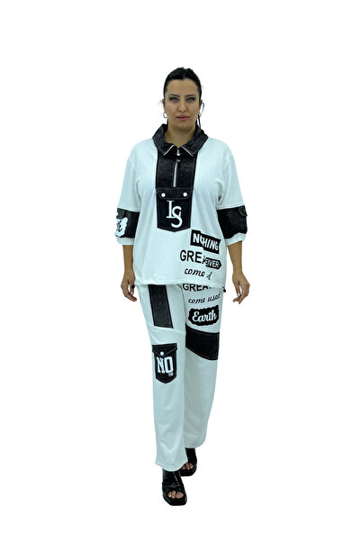 Sortie Plus Size Capri Sleeve Half Zipper Rubber Detail Casual Sports Tracksu...