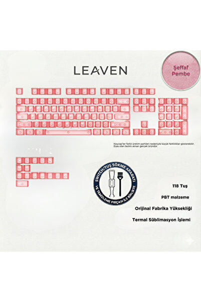 Leaven MEKANİK KLAVYE TUŞ TAKIMI - KEYCAP SETİ- PEMBE ŞEFFAF 118 TUŞLU - TUŞ ...