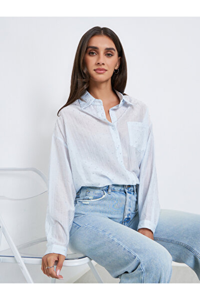 Styli Women Light Blue Long Sleeve Oversized Shirt