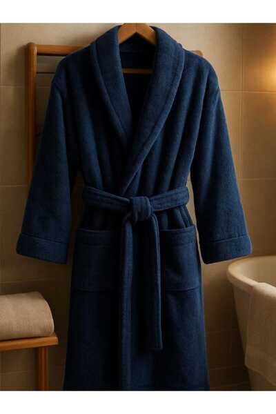 OEM EXTRA LARGE XXXL Unisex Bathrobe with Collar, Cocolino Fabric, Navy Blue