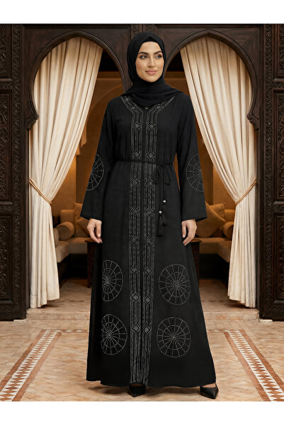 Globus By Styli Women Black Embellished Abaya with Hijab