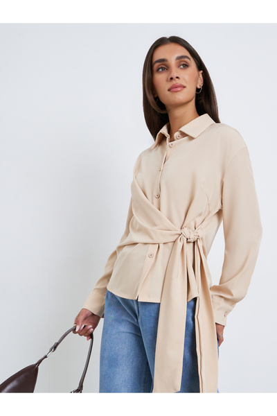 Styli Women Beige Long Sleeve Wrap Shirt