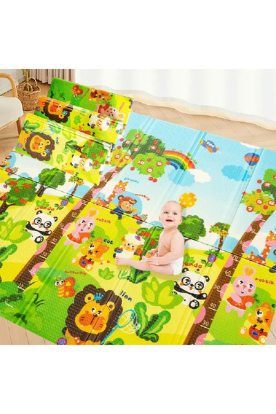 OEM Covoras Pliabil de Joaca cu 2 Fete Model Lion cu Animale 180x200