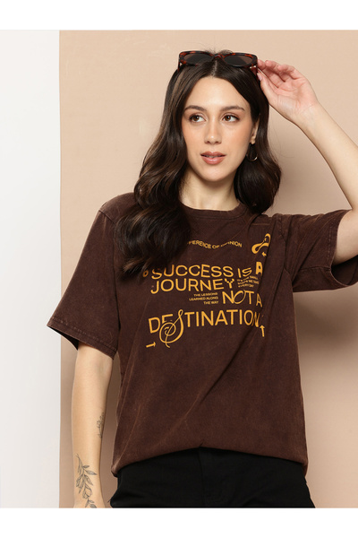 Difference of Opinion By Styli Women Oversized Washed Printed T-Shirt