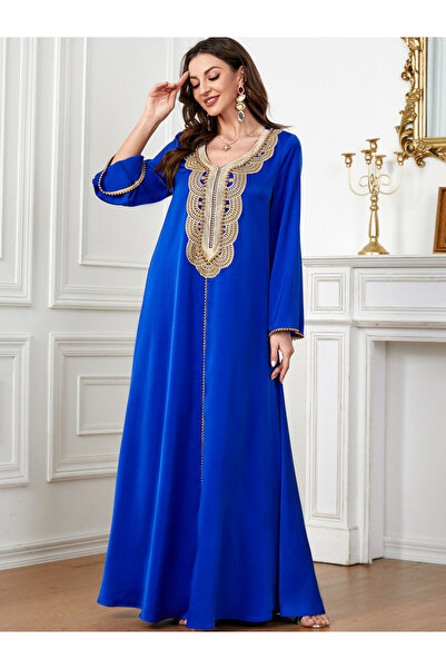 Take Two By Styli Women Royal Blue Embroidered Patch Jalabiya