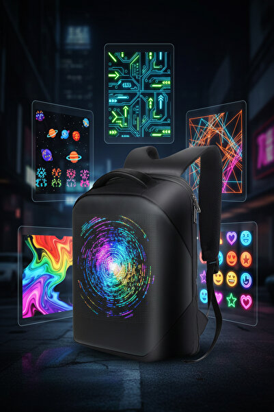 Tekvora LED Ekranlı Sırt Çantası Bluetooth Kontrollü Kişiselleştirilebilir Siyah