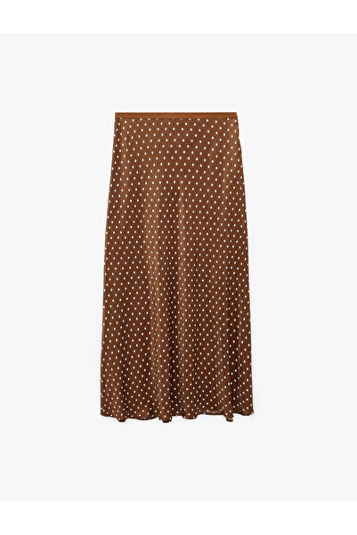 Koton Slim Fit Puantiyeli Saten Midi Etek