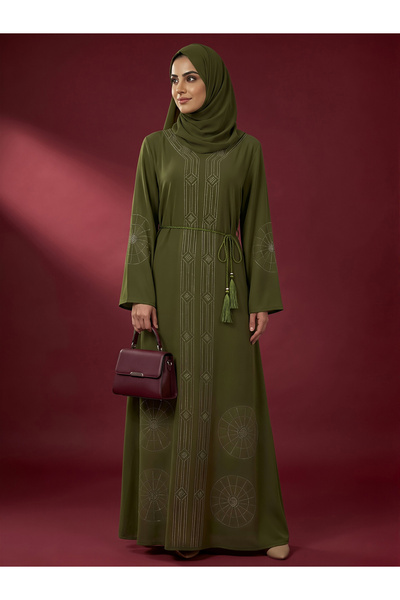 Globus By Styli Women Green Embellished Abaya with Hijab