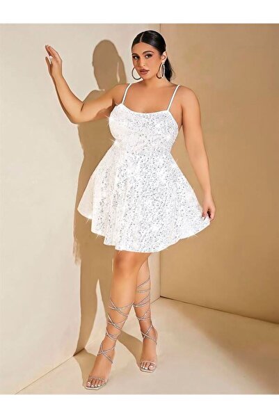 byasafkids Custom Design Plus Size Sequined Shiny Sparkly White Mini Club Dress