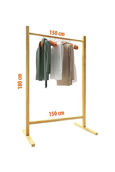 WOODMEN Büyük Boy Ayaklı Ahşap Konfeksiyon Askısı Ayaklı Askılık Elbise Askıl...