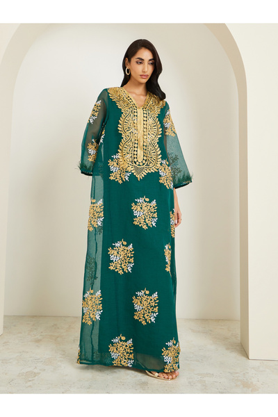 Styli Women Embellished Lace Trim Jalabiya