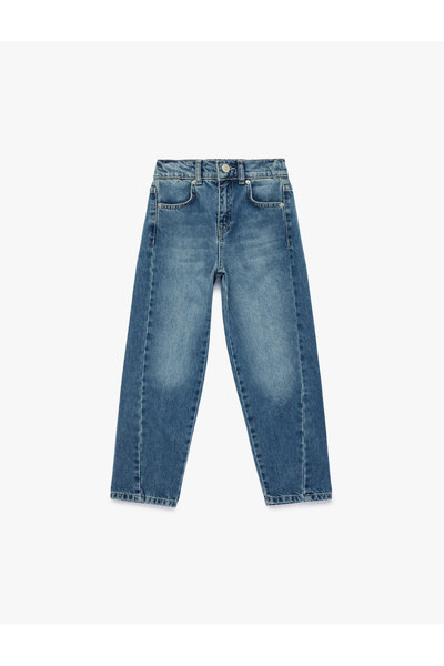 Koton Comfortable Fit Denim Pants with Elastic Waistband and Button Closure