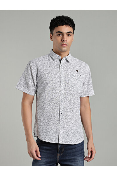 KUONS AVENUE By Styli Men White Leaf Print Short Sleeve Shirt