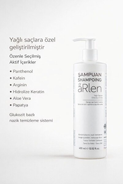 arlen dr DENGE Tuzsuz & Sülfatsız Şampuan – Yağlı Saçlar İçin, Aloe Vera & Pa...