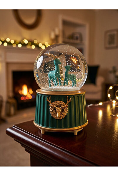 AYLİS Geyik Figürlü LED Işıklı Müzikli Kar Küresi – Eğlenceli Masaüstü Dekor