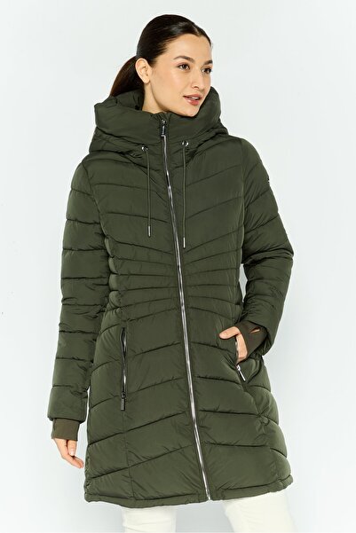 Michael Kors Women Quilted Hooded Puffer Long Jacket, Olive