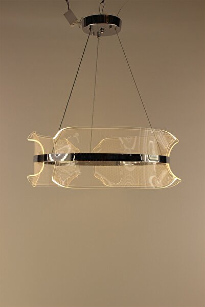 GN GEN AYDINLATMA Şık Gümüş Nokta Dokulu Kıvrımlı Akrilik Estetik Led Sarkıt