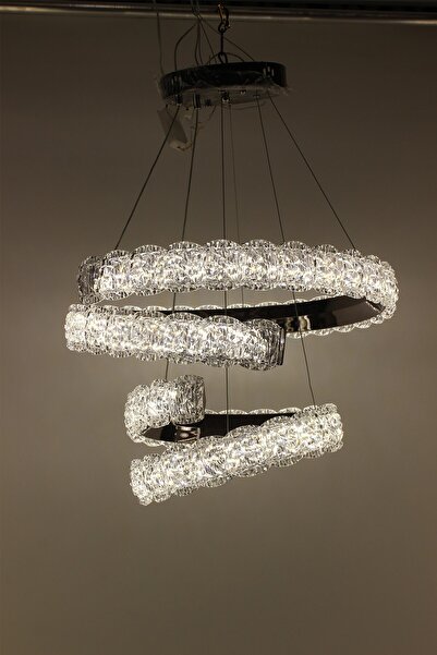 GN GEN AYDINLATMA Lüks Krom 3'lü Asimetrik Halka Tasarım Yoğun Kristal Taşlı ...