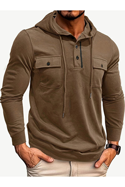 Take Two By Styli Men Hooded Half-Button Pocket Detail T-Shirt