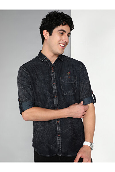 KUONS AVENUE By Styli Men Black Denim Washed Shirt
