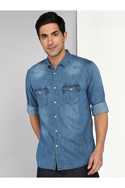 KUONS AVENUE By Styli Men Blue Denim Buttoned Shirt