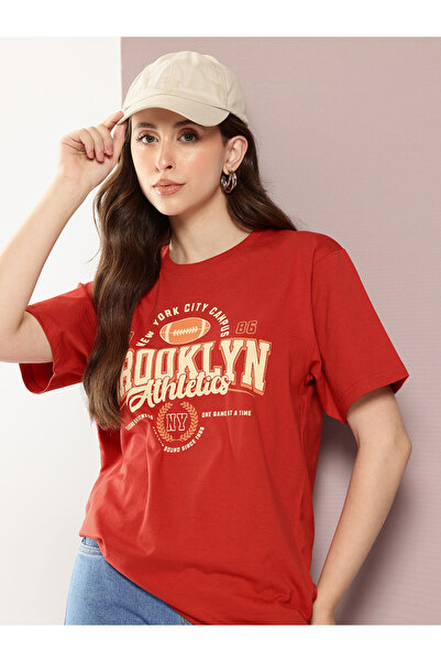 Dillinger By Styli تيشيرت نسائي قصة فضفاضة برقبة دائرية