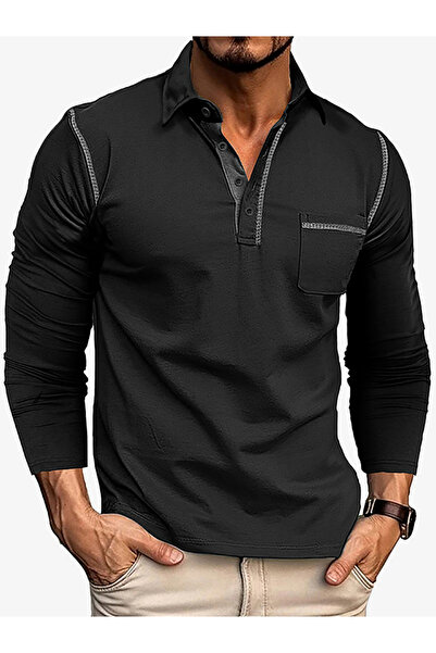 Take Two By Styli Men Long Sleeve Polo with Pocket Detail