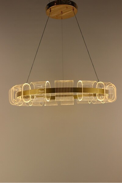 GN GEN AYDINLATMA Modern Gold Çizgili Akrilik Modeli Tek Renk Şık Salon Led S...