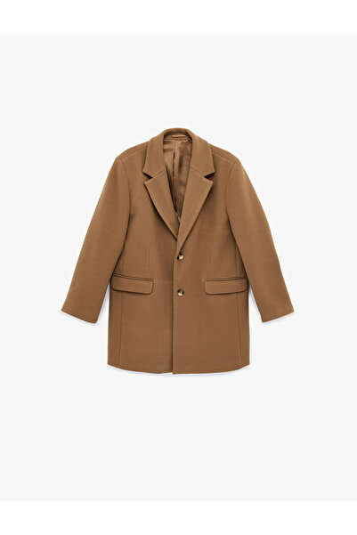 Koton Long Sleeve Buttoned Mono Collar Cashmere Coat with Flap Pockets