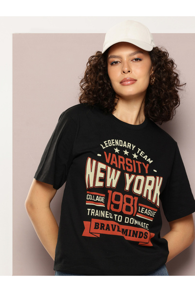 Dillinger By Styli تيشيرت نسائي قصة فضفاضة برقبة دائرية