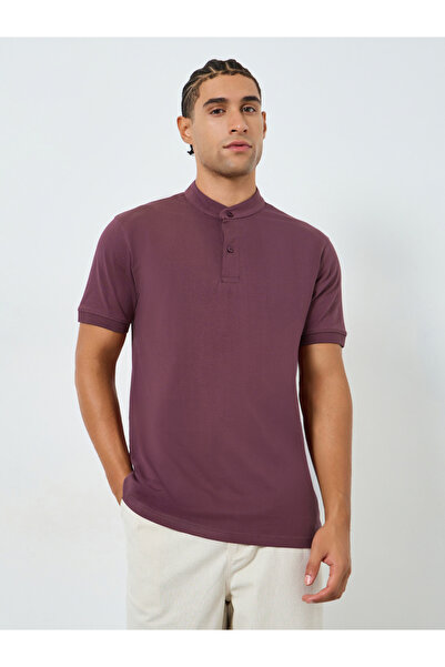 Styli Men Purple Cotton Mandarin Polo