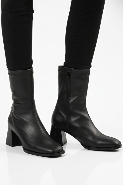 AYAKMOD Black Fleece Zippered Stretch Women's Heeled Boots 2615 Z