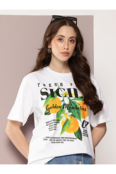 Dillinger By Styli تيشيرت نسائي قصة فضفاضة برقبة دائرية