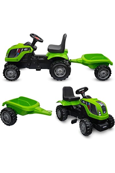 OEM Tractor Verde cu Remorca si Pedale pentru Copii