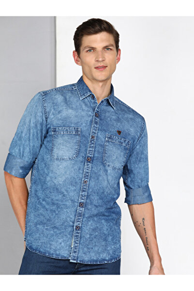 KUONS AVENUE By Styli Men Blue Washed Denim Shirt