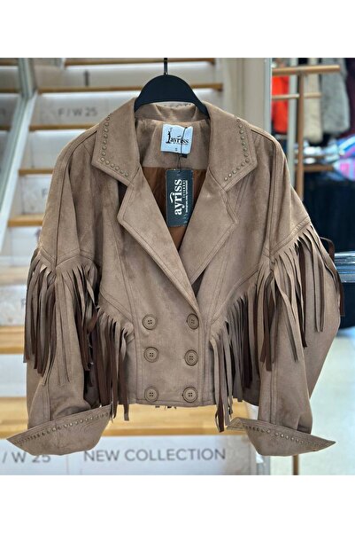 ZARİF STOREE Kadın Püskül Detaylı Çakımlı Süet Ceket