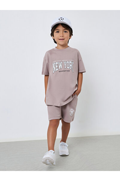 Styli Boys Grey Printed Cotton T-Shirt and Shorts Set