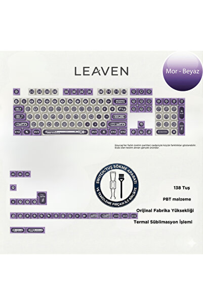 Leaven MEKANİK KLAVYE KEYCAP -136 TUŞLU MOR - BEYAZ OPAL TUŞ TAKIMI