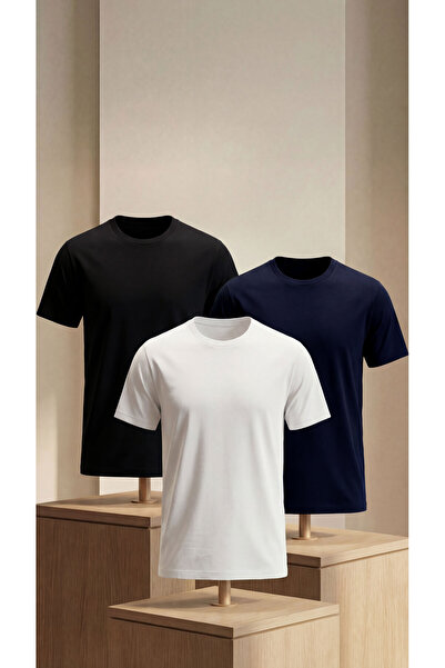 Etikmen Premium 100% Organic Cotton 3-Pack White - Black - Navy Blue Basic Sl...