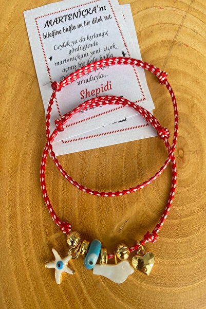 Shepidi 2-Piece White Star Blue Glass Bead Gold Object Marteniçka Lucky Bracelet