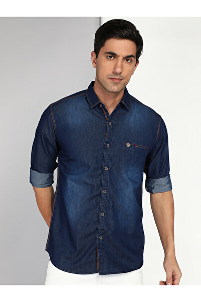 KUONS AVENUE By Styli Men Slim Fit Blue Denim Shirt