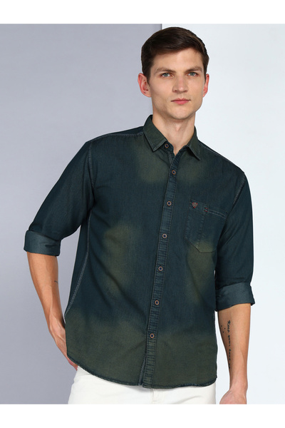KUONS AVENUE By Styli Men Dark Green Casual Denim Shirt