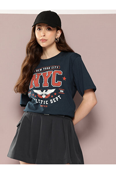 Dillinger By Styli تيشيرت نسائي قصة فضفاضة برقبة دائرية