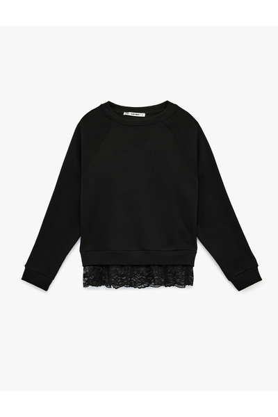 Koton Dantel Detaylı Uzun Kollu Bisiklet Yaka Oversize Sweatshirt