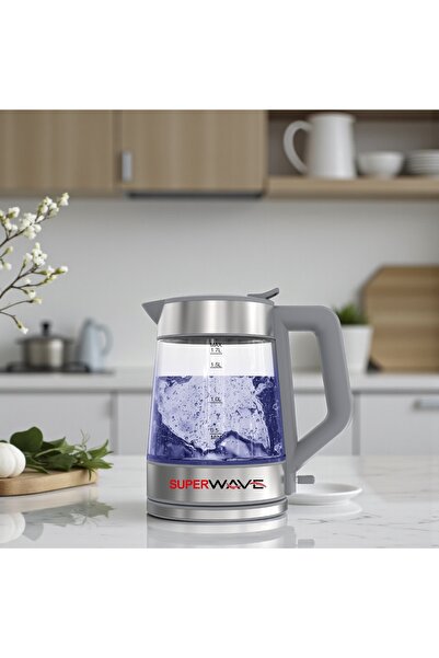 Super Wave Electric kettle with glass top, LED light inside, 220W power, 1.7L...