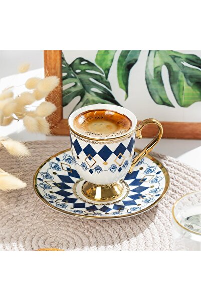 AyrStore Neva Altın Yaldızlı 6 Kişilik Fincan Seti 12 Parça Türk Kahvesi Takı...